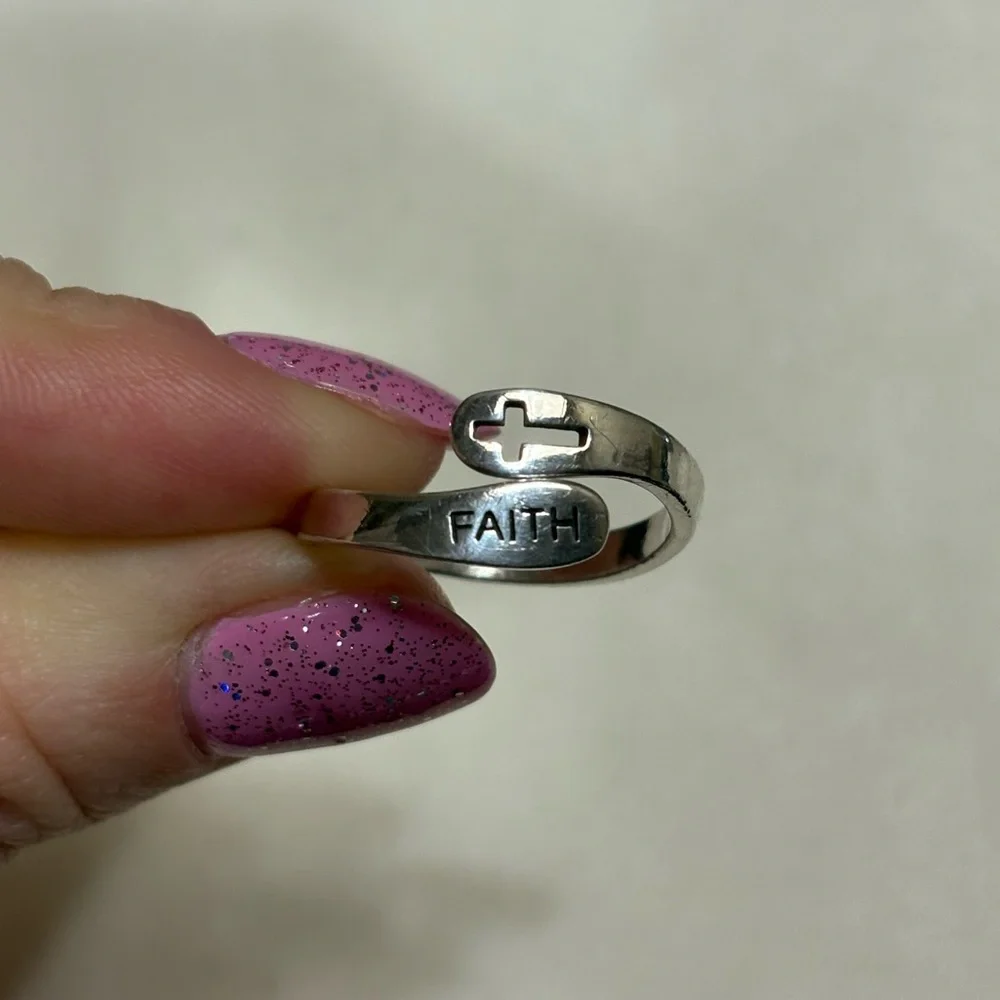 Sterling Silver Faith Cross Bypass Ring